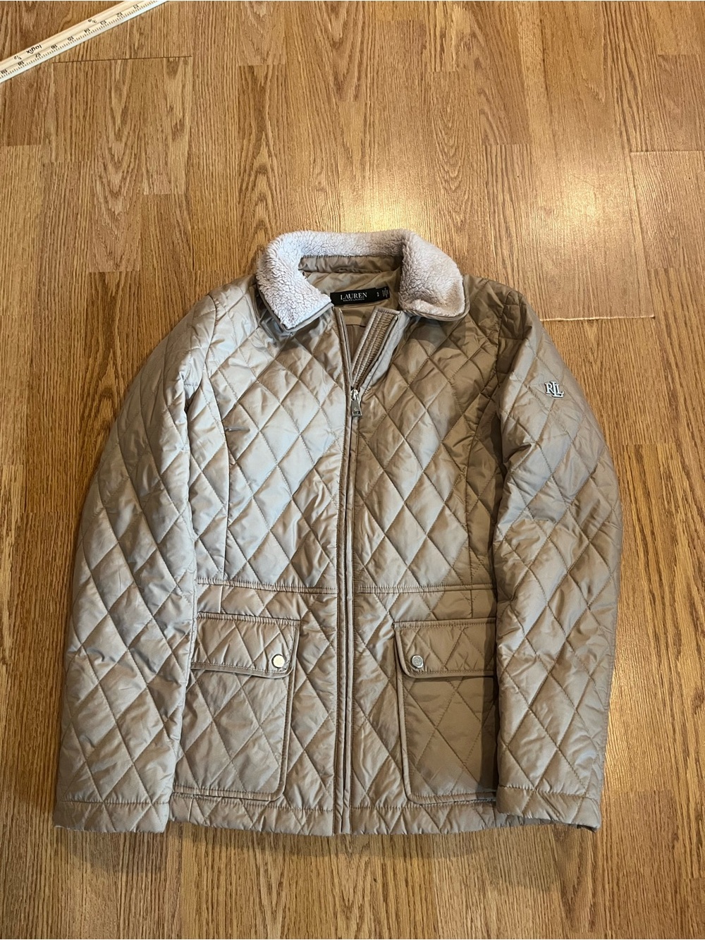 Ralph Lauren Quilted Tan Jacket with Sherpa Collar women’s